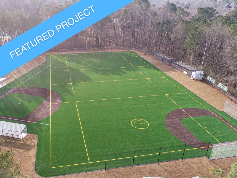 A wide view of the renovated athletic field at Fuller&rsquo;s Park in Marietta, GA.