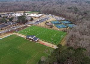 The new multi-use/soccer field at Stratford Academy, with the Eagles logo.