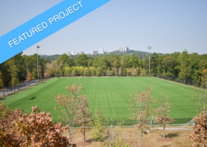 The new synthetic turf lacrosse field at North Atlanta High School, with lacrosse-specific markings.