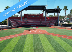 The University of Tampa&rsquo;s baseball field, featuring a full synthetic turf surface and the Spartans logo behind home plate.