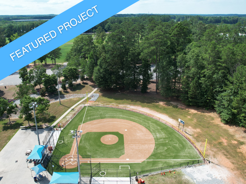 The Field of Hope adaptive baseball field, with a smooth, synthetic turf surface and accessible dugouts.