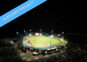 The baseball field at Advent Health Stadium in Rome, GA, with the Rome Emperors logo and new synthetic turf.