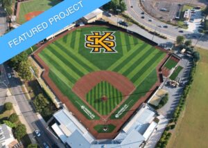 The Kennesaw State University baseball field, featuring a pristine synthetic turf infield and natural grass outfield.