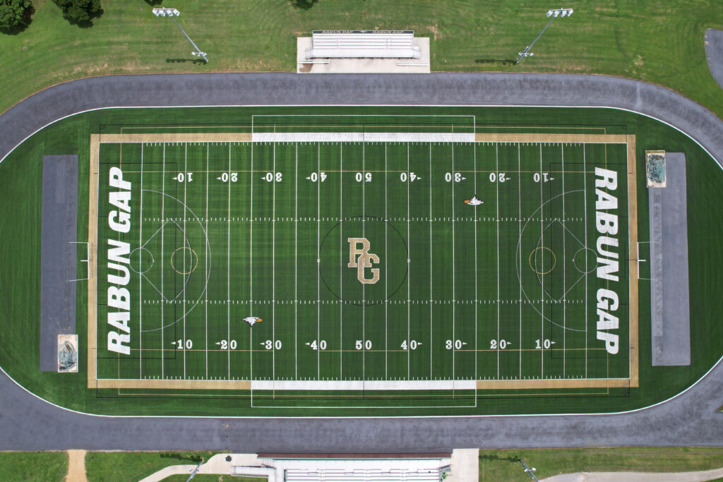 Newly installed Shaw Legion 2.0 field at Rabun Gap-Nacoochee School Football Field by Advanced Sports Group